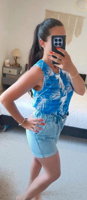 Top été débardeur Bimba Y Lola blanc et bleu M très léger, agréable à porter