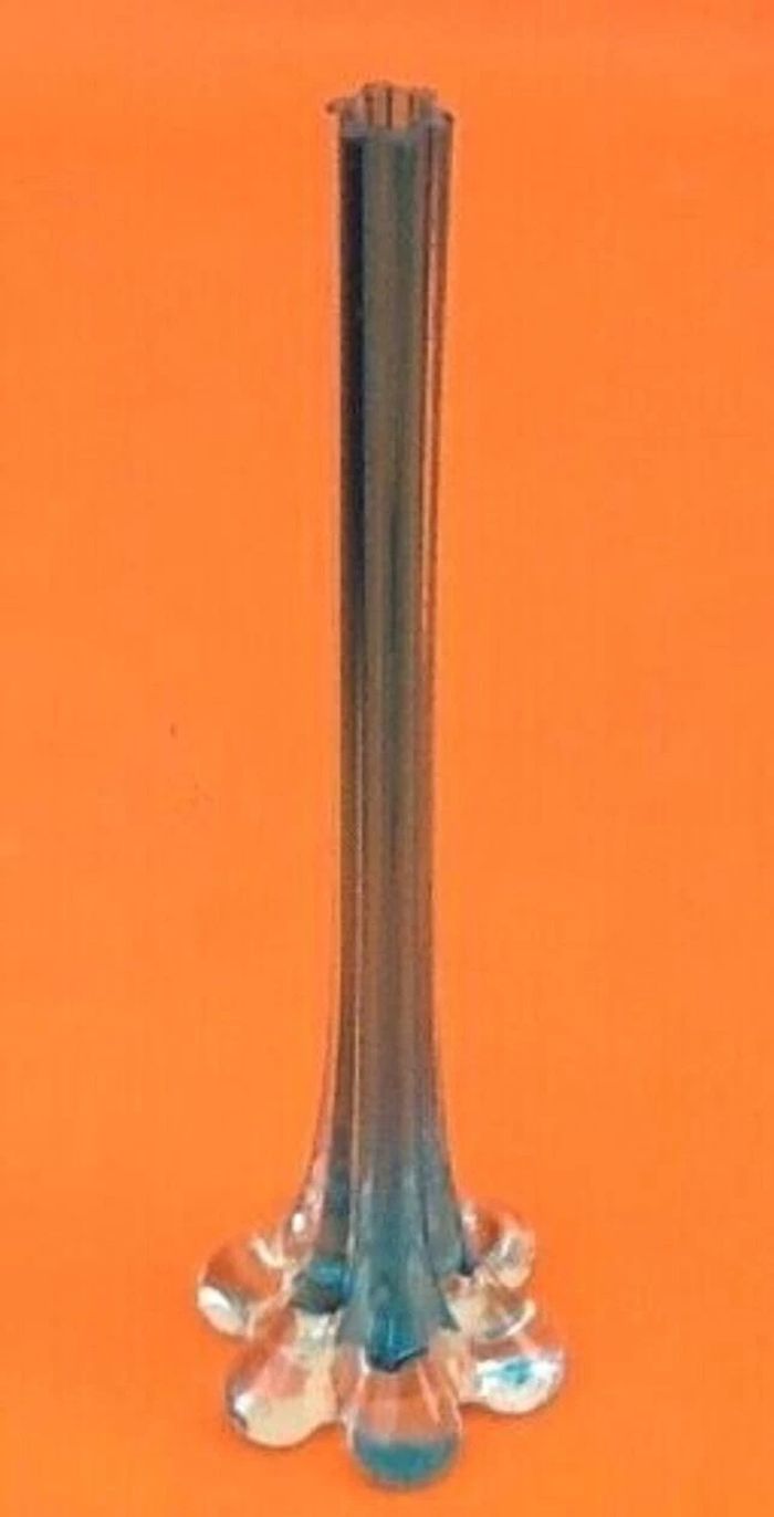 Années 1970 Vase soliflore " pied d' éléphant " Verre transparent / turquoise - photo numéro 2