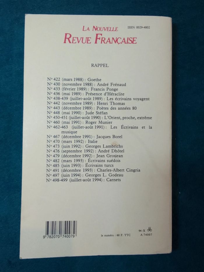 La nouvelle revue française Henri Thomas octobre 1994 - photo numéro 2