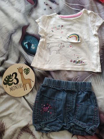 Ensemble d'été, t-shirt et short en jean 3 mois