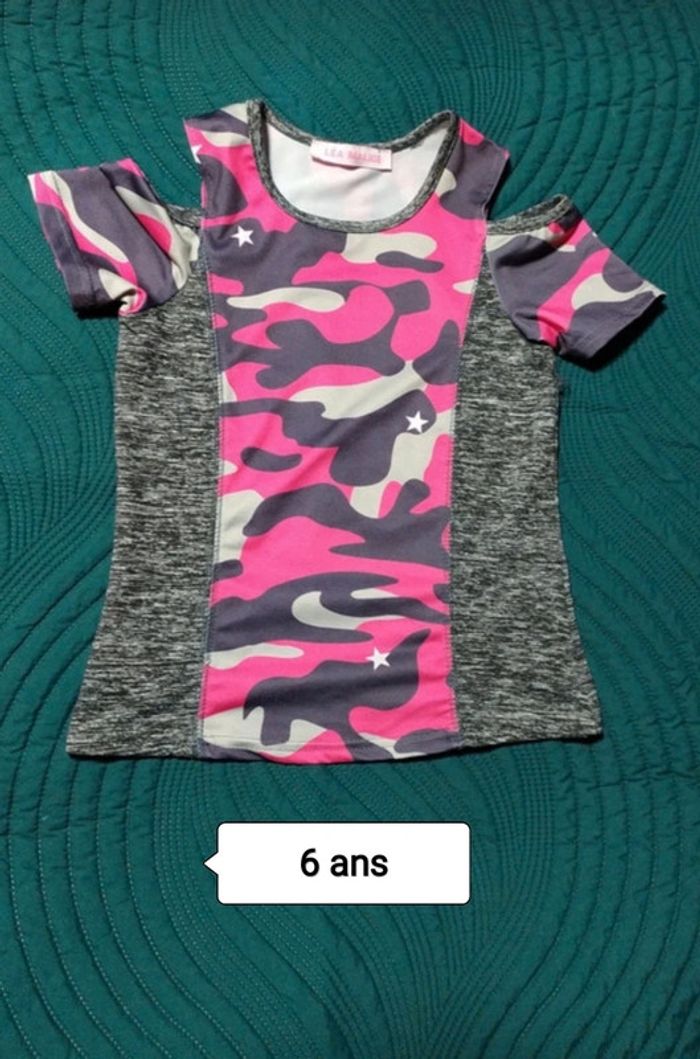 T-shirt gris et rose 6 ans