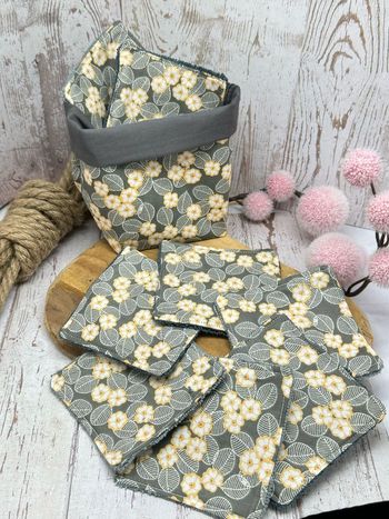 Lingettes lavable lot de 8 avec panier assorti