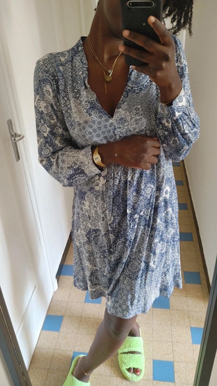 Robe casual légère à Motif bleu et blanc - photo numéro 8