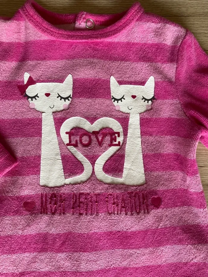 Pyjama hiver rayé rose velours bébé fille 3 mois bébé rêve - photo numéro 2