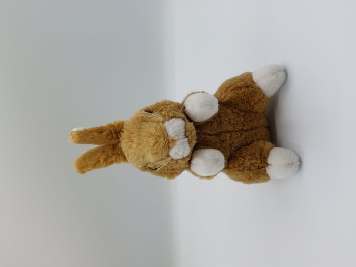Peluche doudou lapin beige marron blanc CASINO yeux durs 25 cm
