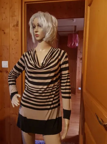 Blouse rayée beige et noir Camaïeu