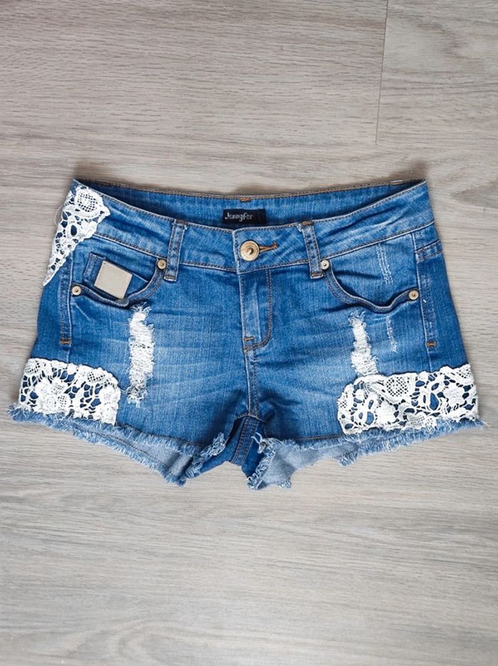 Mini short en jean bleu troué dentelle blanc / Jennyfer - 34/XS - photo numéro 5