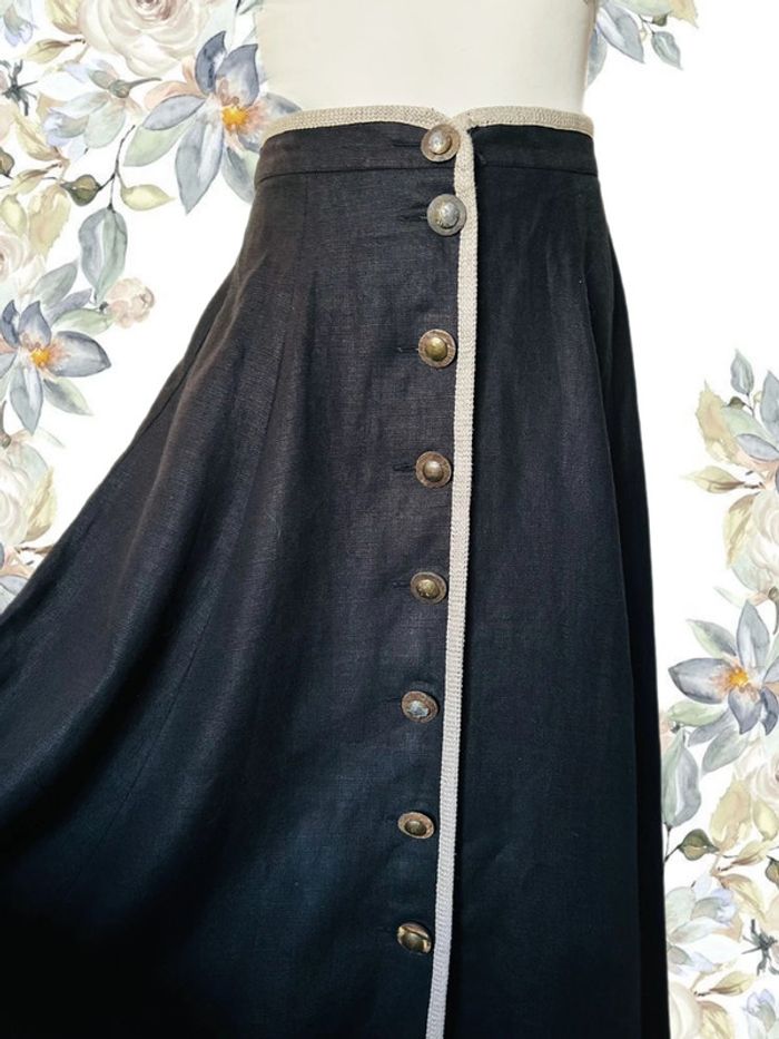🖤🌿Jupe longue vintage en lin noir taille 44/46 Krüger Trachten Cottagecore Long Black Linen Skirt🌿🖤