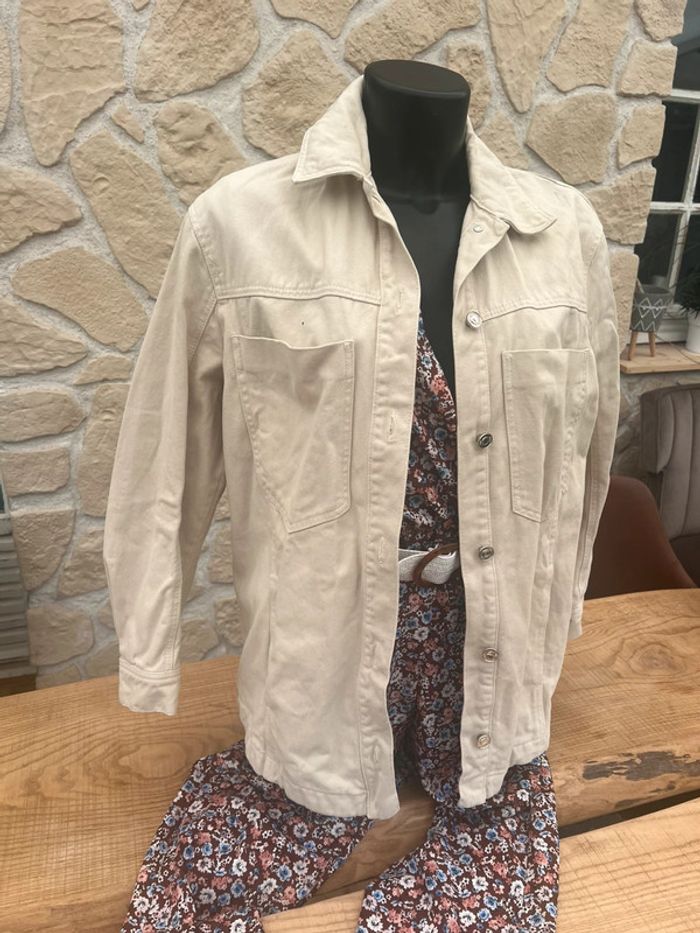 Été chemise Veste loose longue en jean beige crème taille XS 34 S 36 - photo numéro 4