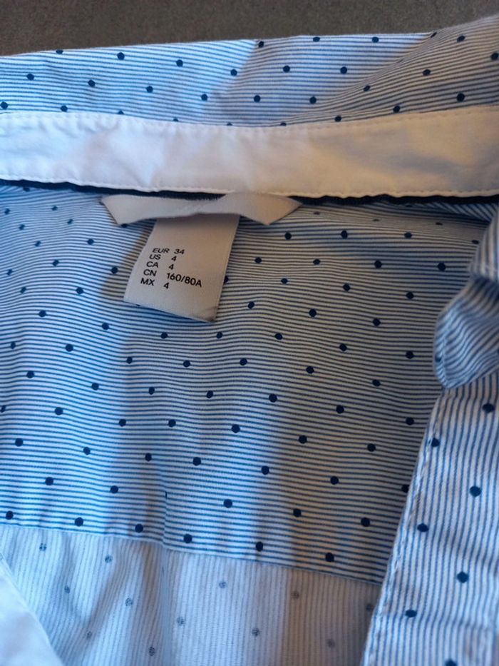 Chemisier blanc fines rayures et petit pois bleu - photo numéro 2