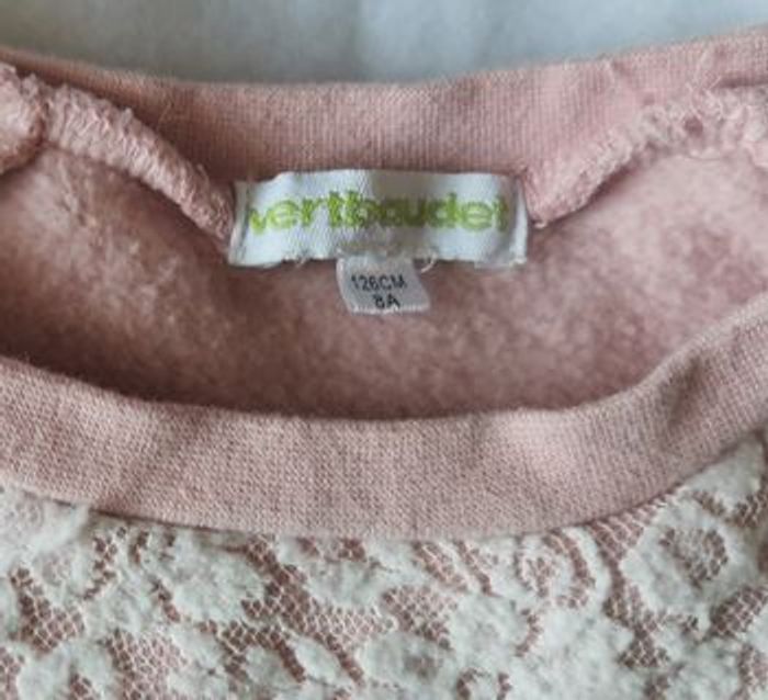 Sweat 8 ans "vieux rose" avec dentelle et motif cœur - photo numéro 2