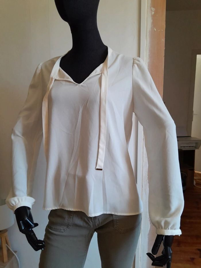 Blouse blanche manches longues avec noeud T36 - photo numéro 2