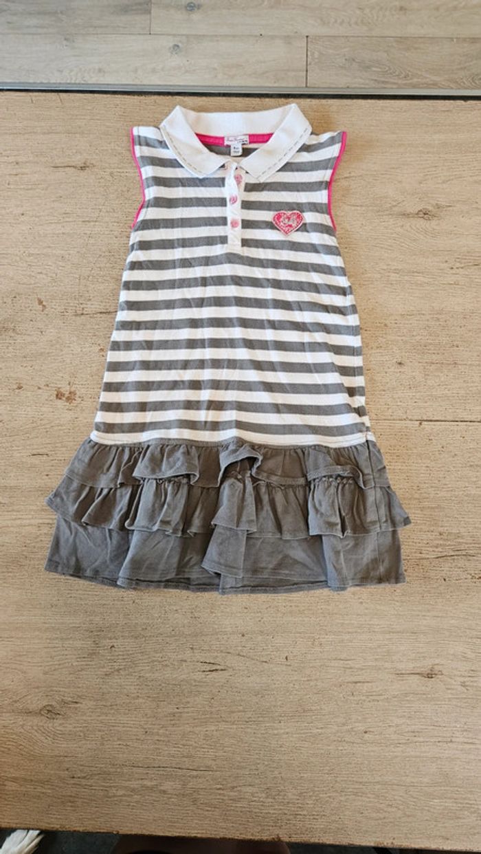 Robe courte à volants blanche et grise, classique, Pomme Framboise, 8 ans, neuve - photo numéro 2
