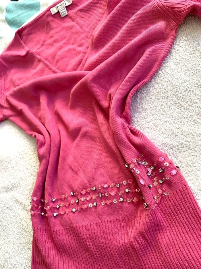 Pull fin rose fuchsia girly / perles et sequins roses / Y2k vintage / coquette vibes - photo numéro 2
