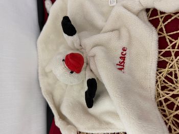 Doudou plat cigogne écru blanche rouge Alsace INWARE