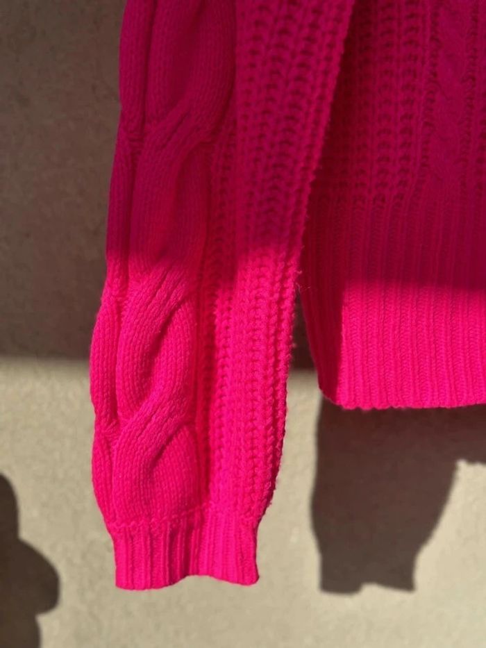 Pull d’hiver rose en maille tressée, taille unique - photo numéro 6