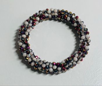 Bracelet jonc continu Blanc avec reflets violets et argent irisé tourbillonnant