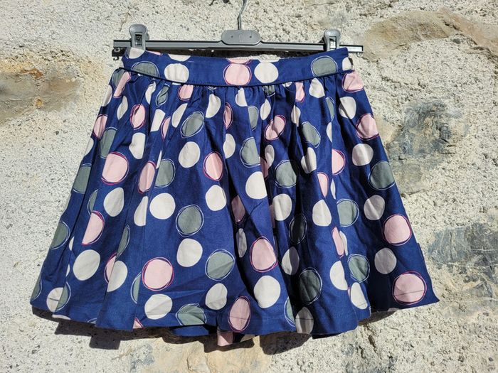 Superbe jupe Okaïdi 10 ans, marine a ronds pastels