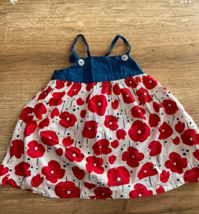 Robe bébé fille DPAM - 6/9 mois - Fleurs rouges - photo numéro 2