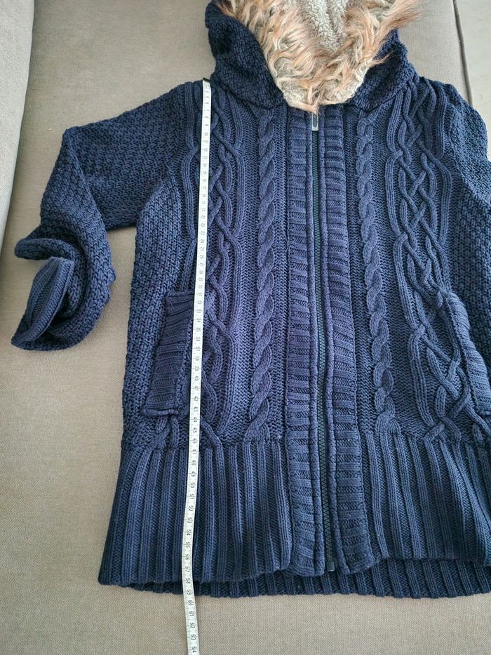 Sweat torsadé bleu marine à capuche fourrée et moumoute, Jennyfer - photo numéro 8