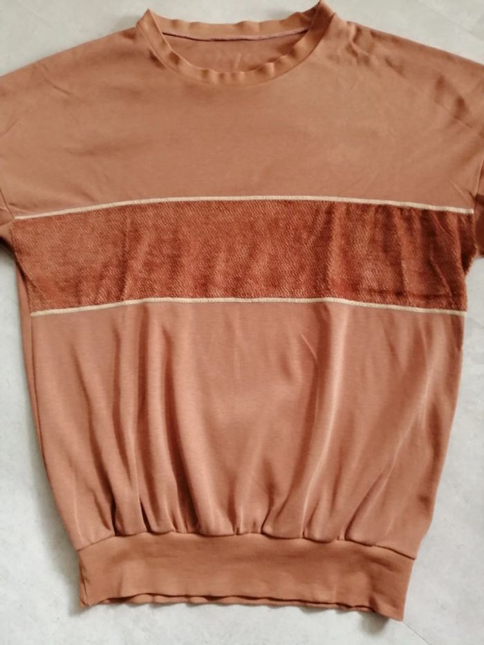 sweat fin marron clair bi matière - photo numéro 2