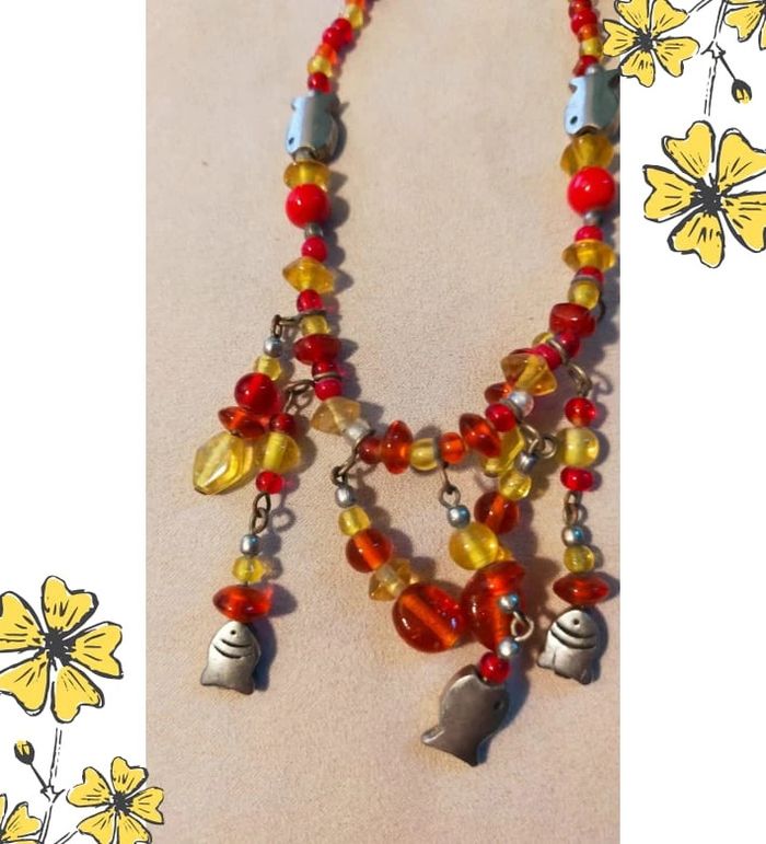 Collier ethnique multicolore – Verre et poissons métal – Collection Terres d’Ailleurs - photo numéro 4