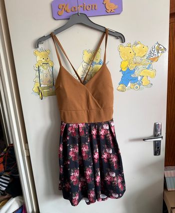 Combishort marron et bleu marine à fleurs, taille unique, boutique indépendante 