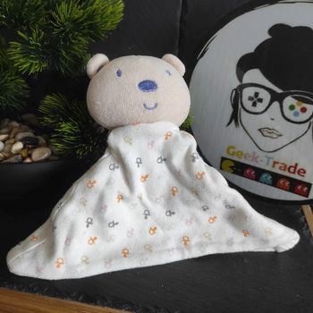 marionnette Doudou Ours Auchan Blanc Tétine Orange Gris Tiangle #geektradedoudou