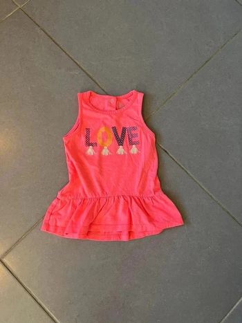 Robe / Tunique " Love "- Creeks - Sans manches - Rose fluo, bleu marine, violet & blanc - 18 mois