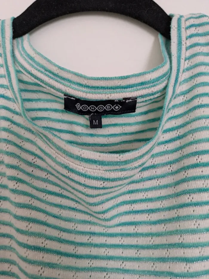 T-shirt rayé vert menthe et argenté – Bonobo – Taille M - photo numéro 3