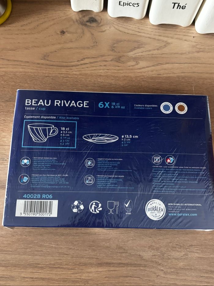 Lot de  6 tasses Duralex Beau Rivage bleues neuves - photo numéro 4