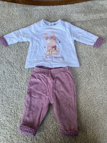 Ensemble assorti bien chaud violet lapin fille - 6 mois