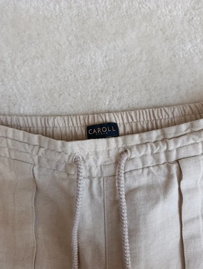 Pantalon Caroll beige crème en lin et coton 38 neuf taille élastique avec cordons - photo numéro 9