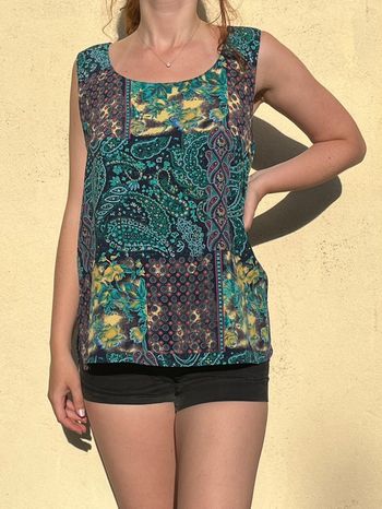 Tunique sans manches motif floral - dominante vert émeraude