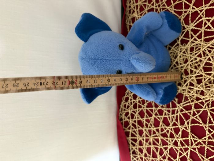 PELUCHE DOUDOU SUPER TOYS ELEPHANT BLEU ht18cm assis BILLES - photo numéro 7