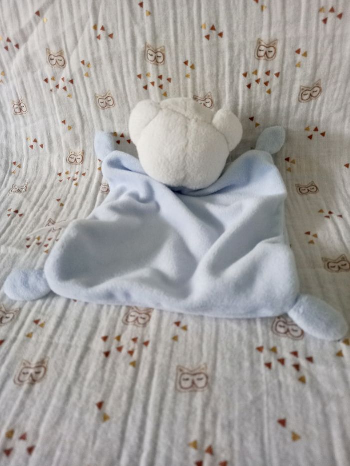 Doudou ours blanc bleu Nicotoy - photo numéro 3