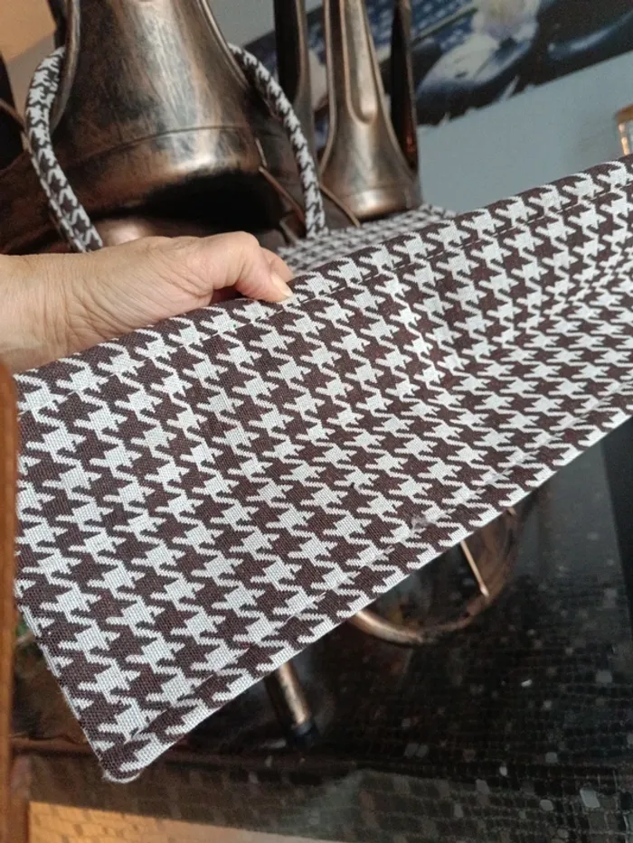 Sac à main tissu beige et marron - photo numéro 3