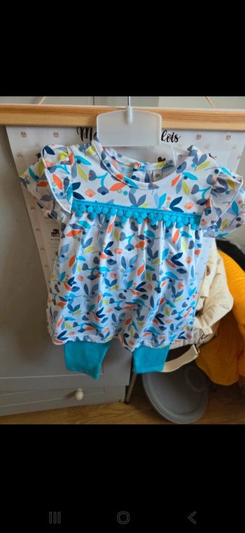Ensemble bébé fille neuf bleu fleurs 🌸