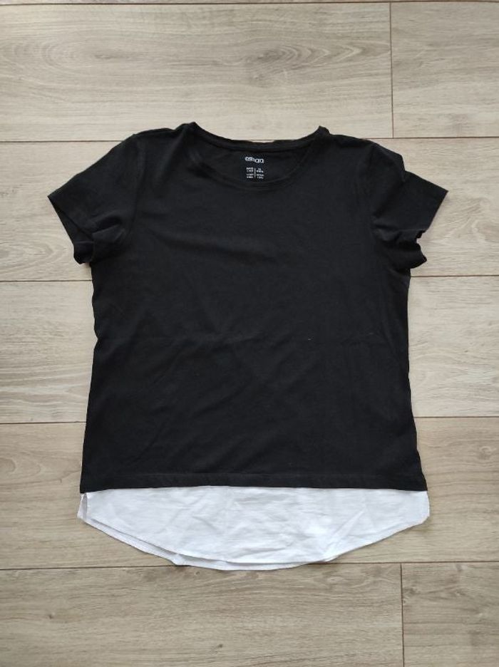Tee-shirt bi-matière Esmara noir et blanc taille 38 M