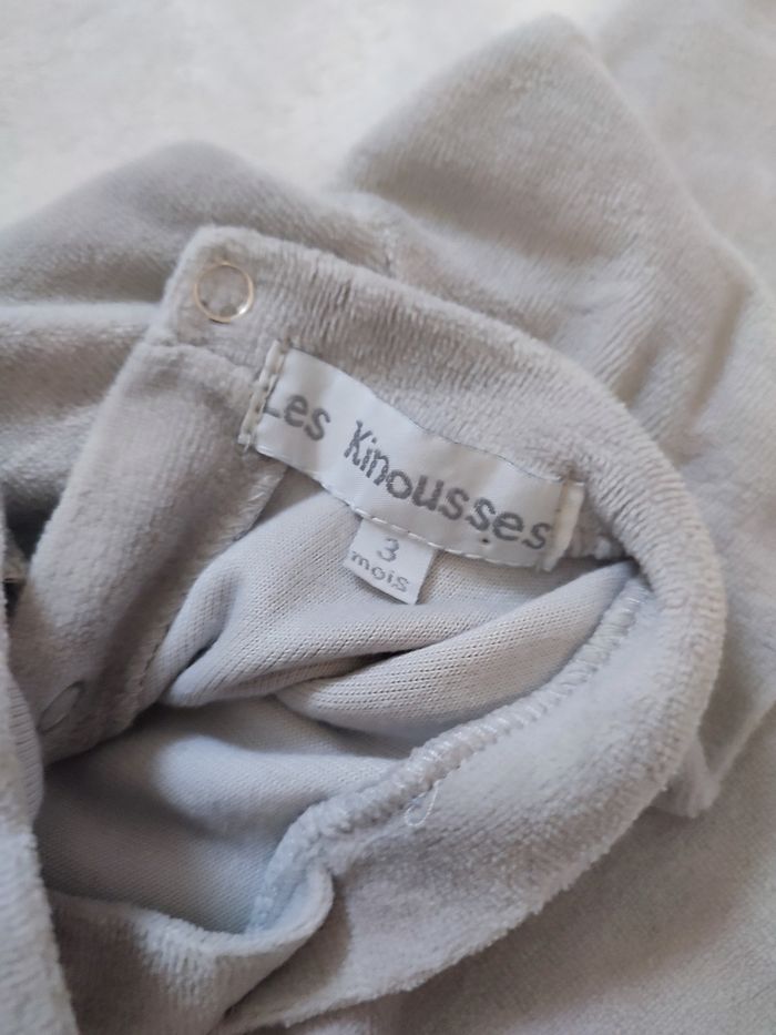 Pyjama en velours gris modèle unique les kinousses taille 3 mois - photo numéro 3