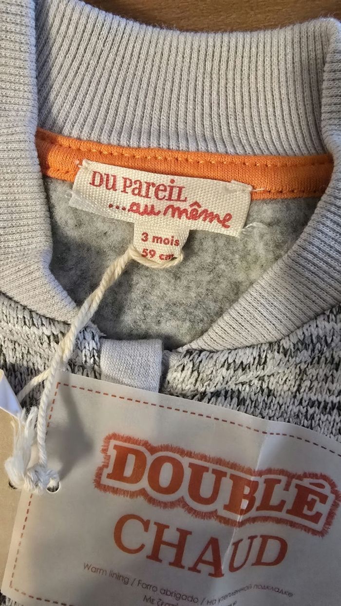 (NEUFS non portés) 🏷🏷SUPERBE ensemble sweat zippé et chaud et salopette matelassée 3mois Garçon 💙🥰 - photo numéro 5