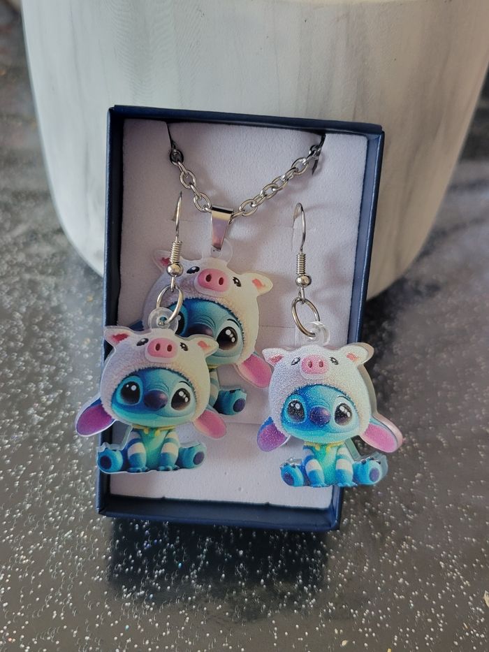 Collier et boucles d'oreilles stich - photo numéro 3