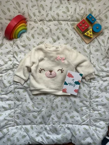 pull polaire blanc avec ours devant 9 mois tex