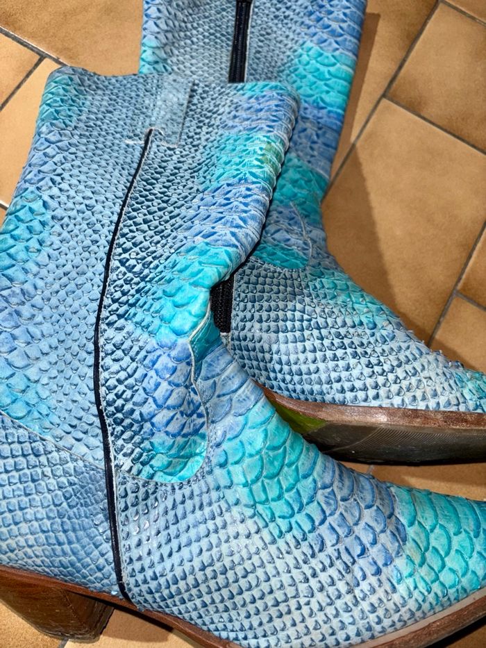 Santiag cuir python bleu turquoise - photo numéro 2