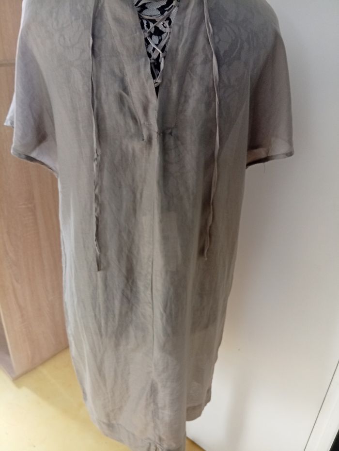 Jolie robe tunique décos perles légèrement transparente indiqué S peut aller à un 38 Coton/soie - photo numéro 5