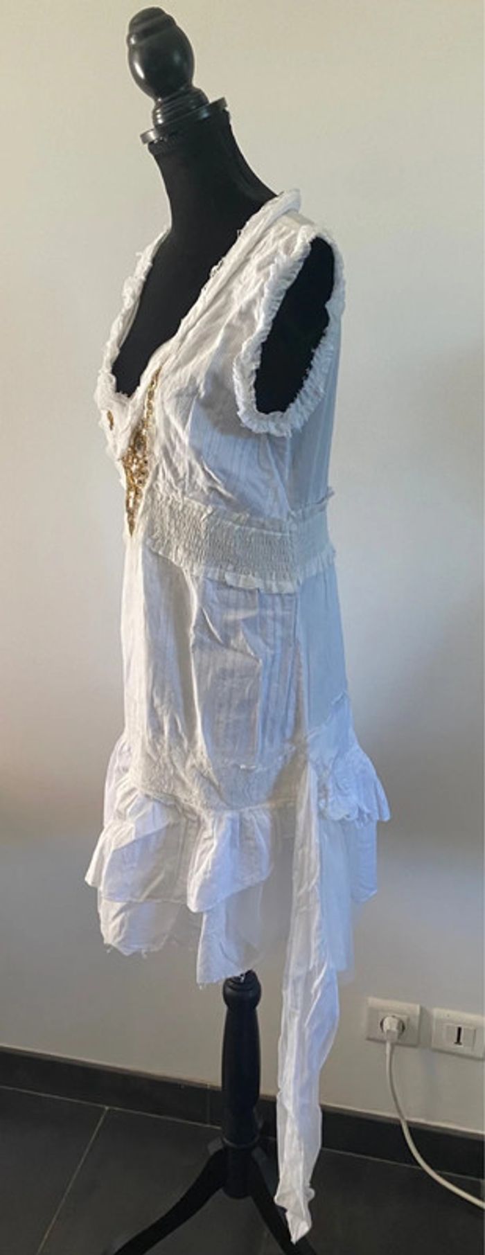 Robe Morgan blanche à volants et dentelle taille XS / S - photo numéro 10