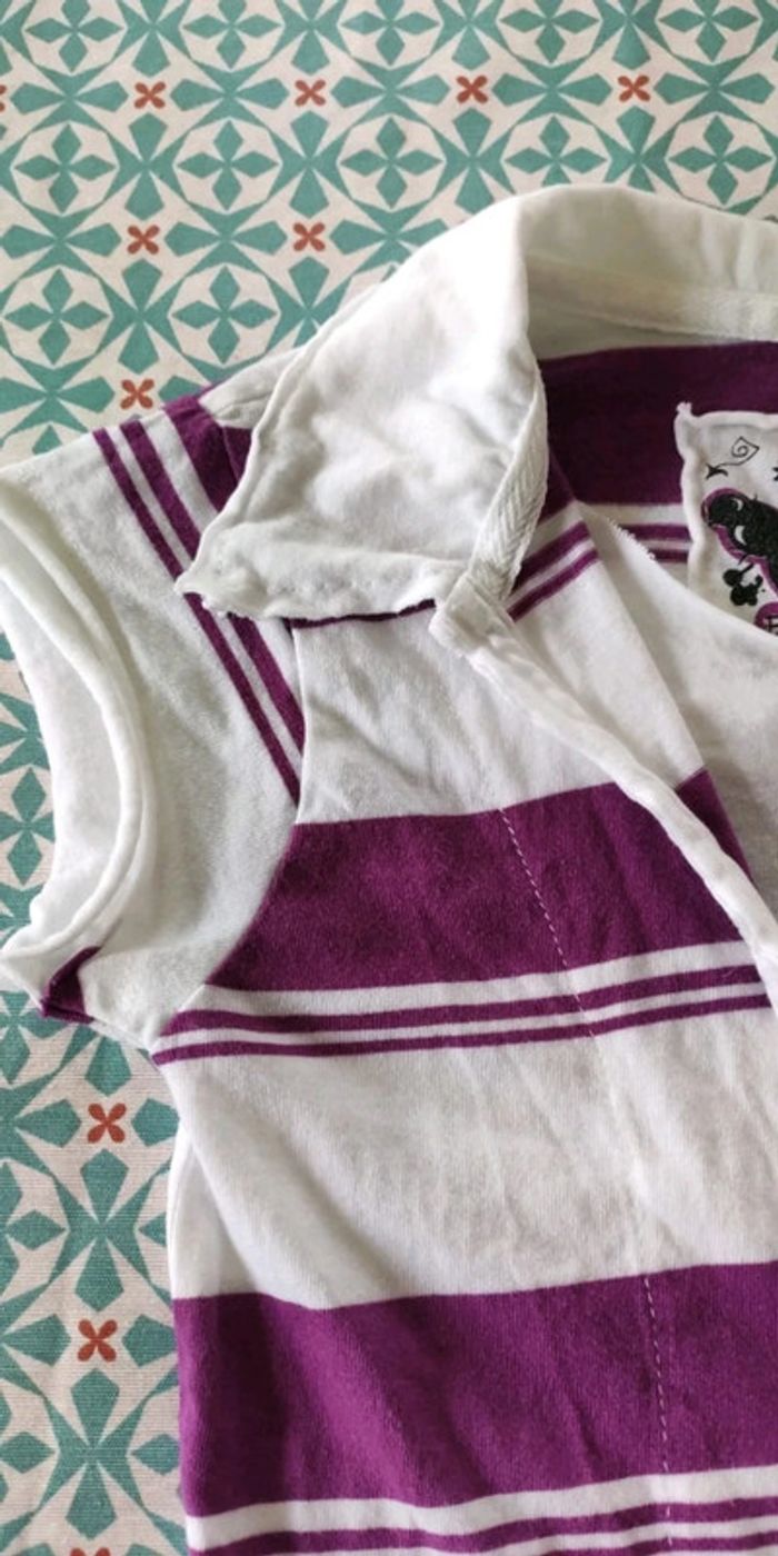 Polo fille rayé violet et blanc 8 ans - photo numéro 3