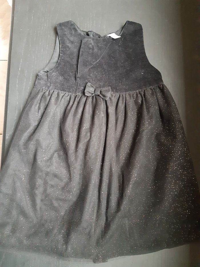 Robe soirée fête noir paillettes doré 23 mois neuve tulle velours