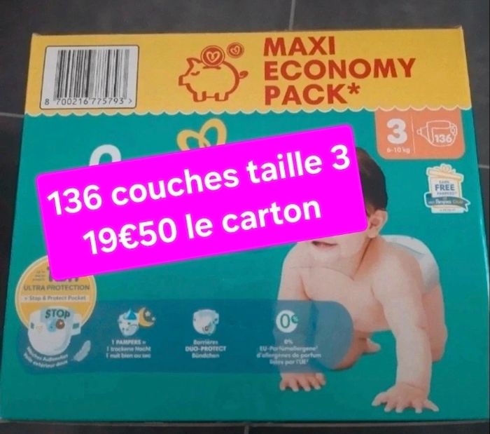 Carton de 136 couches PAMPERS Taille 3