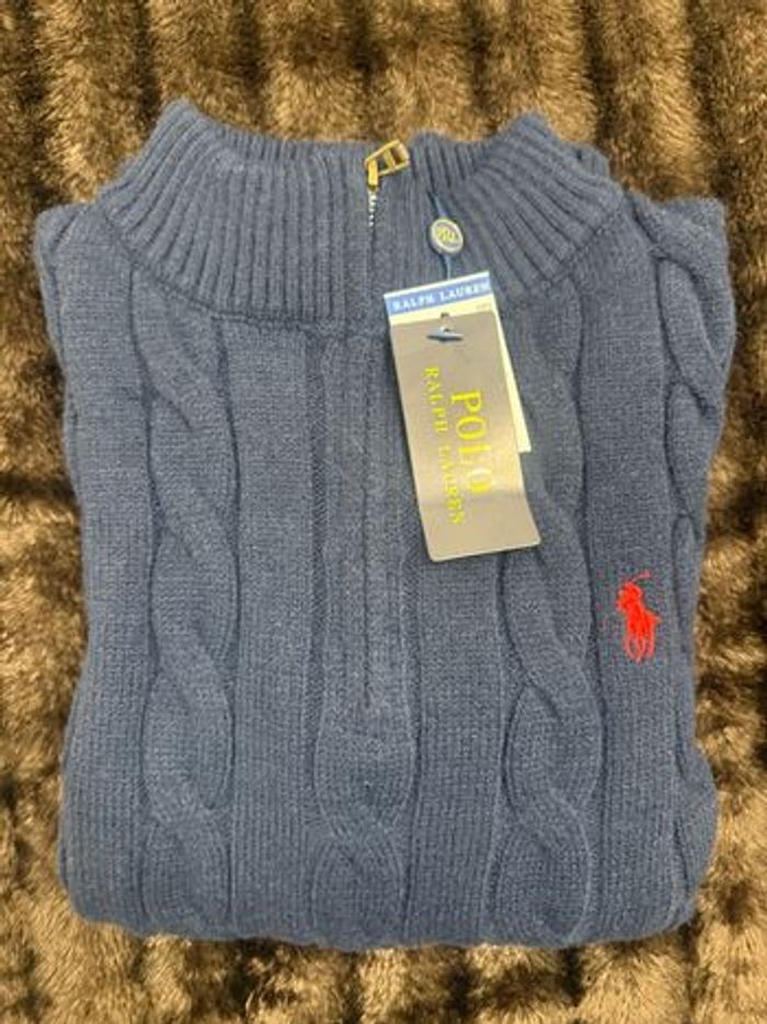 Pull torsade avec  zip 100 % coton, pour homme Ralph Lauren bleu marine - photo numéro 2